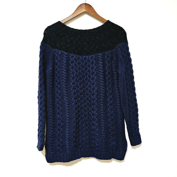 Boden Cable Knit Chunky Swester Women's Sz 8 Navy Black Wool/Alpaca/Mohair Blend - Picture 2 of 7